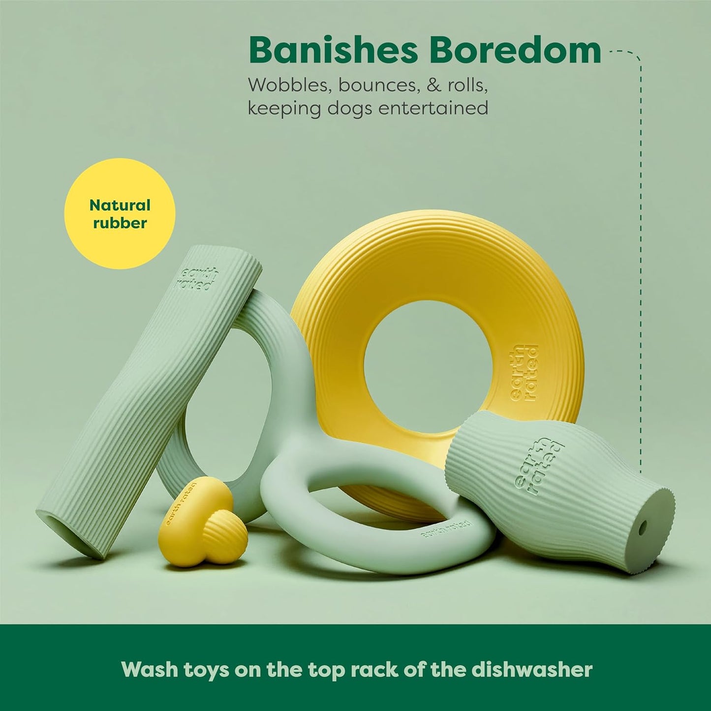 Treat Dispensing Dog Toy, Enrichment Toy for Adult and Puppy Dogs, Slow Feeder, Dishwasher and Freezer-Safe, Natural Rubber, Large, Green