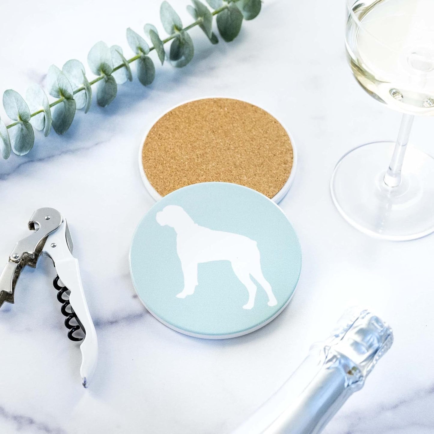 Boxer Lovers Ceramic Drink Coasters - Set of 4 Dog Coasters with Protective Cork Bottom and Metal Stand - Boxer Decor for Boxer Moms & Dads