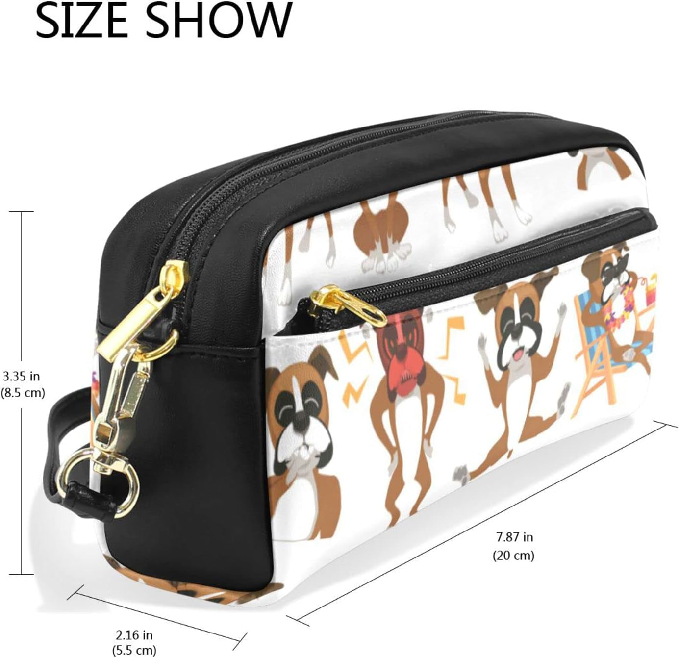 Boxer Dog Pencil Case PU Leather Pencil Pouch Zipper Bag Pen Stationary Bag Cosmetic Makeup Bag