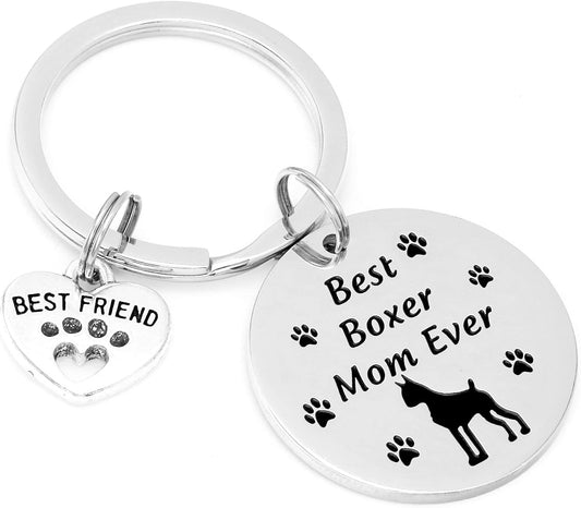 Boxer Mom Gifts Keychain for Women Boxers Lover Onwers Key Chains Best Boxer Mom Ever Pendant Jewelry Boxer Dog Keychain, Stainless Steel, Stainless Steel
