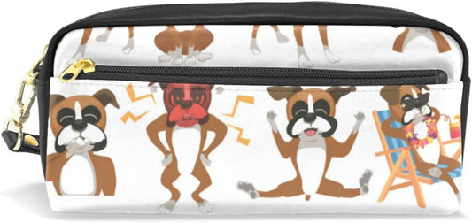 Boxer Dog Pencil Case PU Leather Pencil Pouch Zipper Bag Pen Stationary Bag Cosmetic Makeup Bag