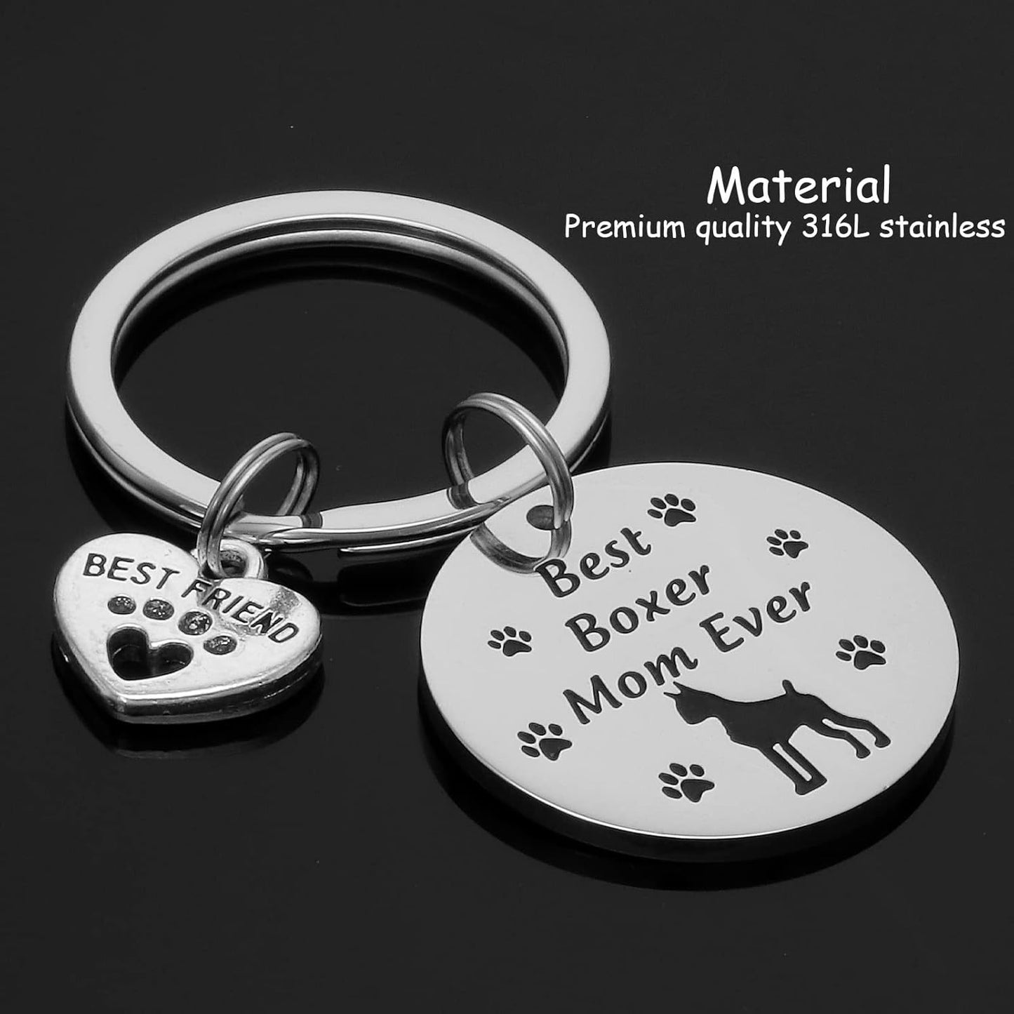 Boxer Mom Gifts Keychain for Women Boxers Lover Onwers Key Chains Best Boxer Mom Ever Pendant Jewelry Boxer Dog Keychain, Stainless Steel, Stainless Steel