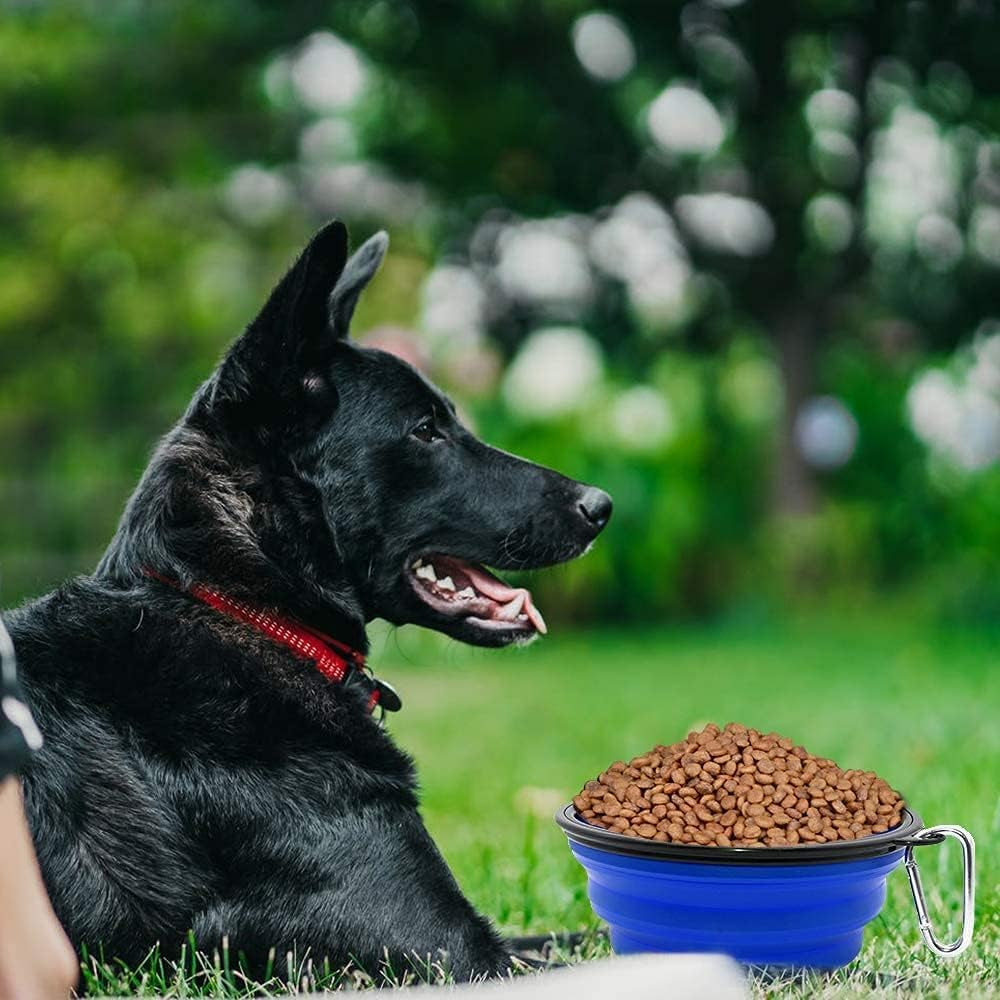 Dog Bowl Pet Collapsible Bowls, 2 Pack Collapsible Dog Water Bowls for Cats Dogs, Portable Pet Feeding Watering Dish for Walking Parking Traveling with 2 Carabiners (Large, Blue+Green)