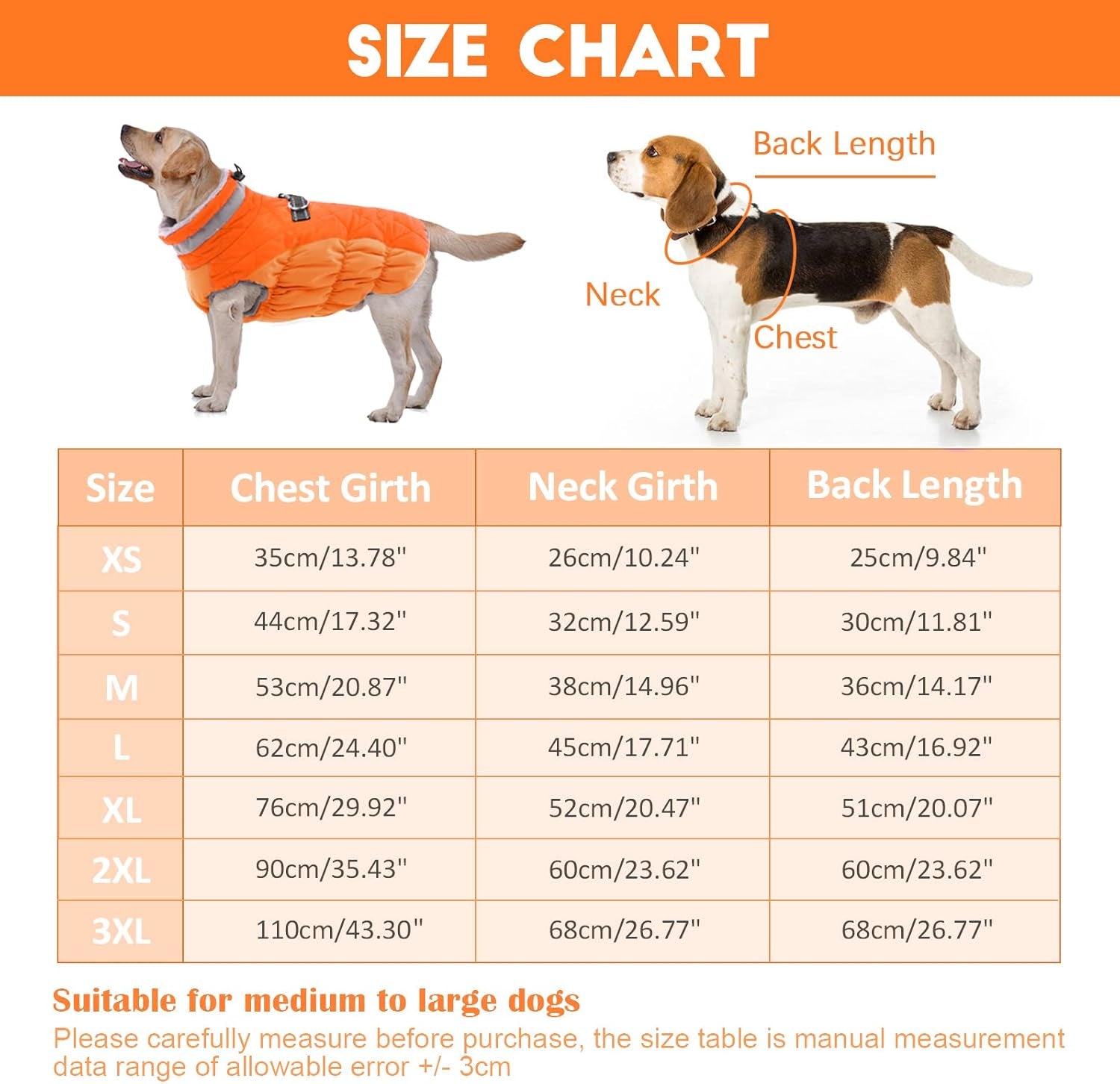 Warm Dog Winter Coat with Harness, Waterproof, Windproof, Reflective, Fleece Vest with Turtleneck & Zipper - Coats for Large Dogs in Cold Weather, Blaze Orange, L