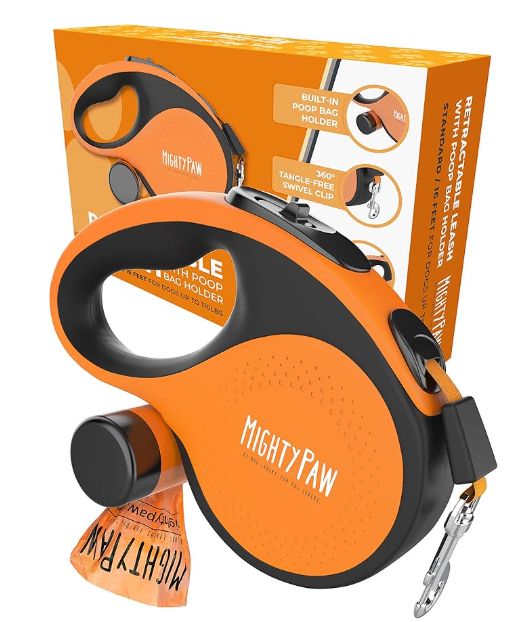 16' Long Retractable Leash with Built-In Poop Bag Holder