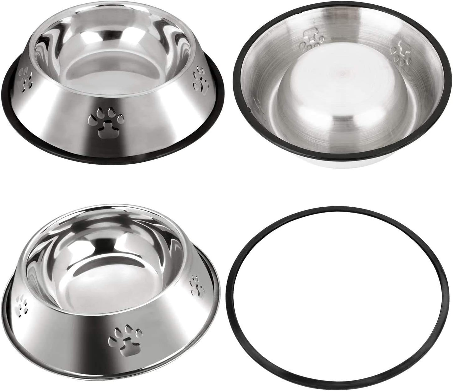 2PCS Stainless Steel Dog Bowl, Non-Slip Pets Feeder Bowl 30Oz/0.9L, Paw Dog Bowl for Small Medium Big Dogs Feed Water and Food, 7.7 X2.1Inches(Medium, Metal)