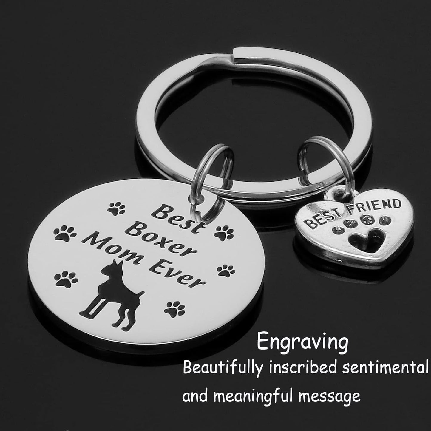 Boxer Mom Gifts Keychain for Women Boxers Lover Onwers Key Chains Best Boxer Mom Ever Pendant Jewelry Boxer Dog Keychain, Stainless Steel, Stainless Steel