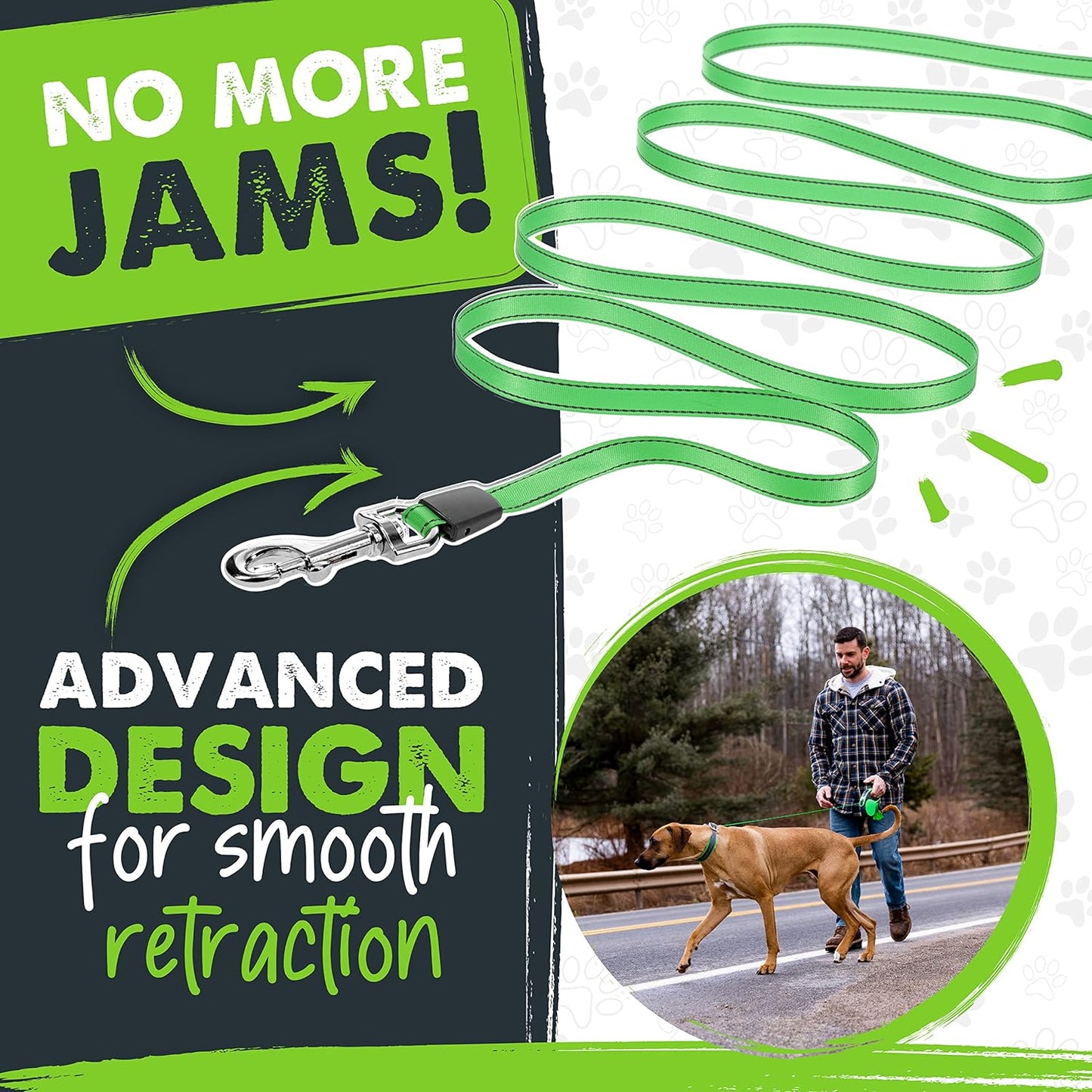 Retractable Leash with Built-In Poop Bag Holder | 16' Long Retractable Dog Leash for Small Dogs, Medium Breeds & Large Pets. Dog Leash Retractable Tape for Quick Control. Poop Bags Included