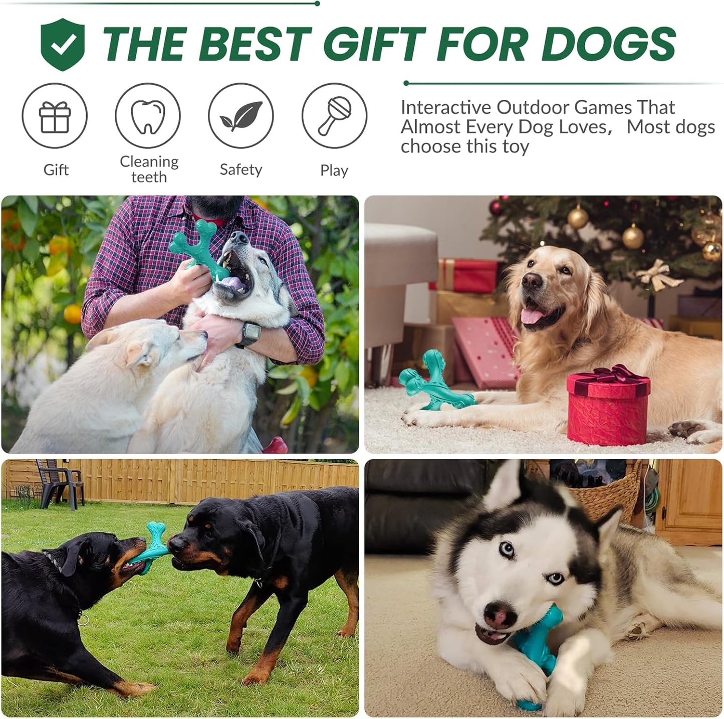 Dog Chew Toys for Aggressive Chewers Large Breed,Indestructible Bones Toy,Durable Cleaning Toothbrush Natural Rubber Dog Toys