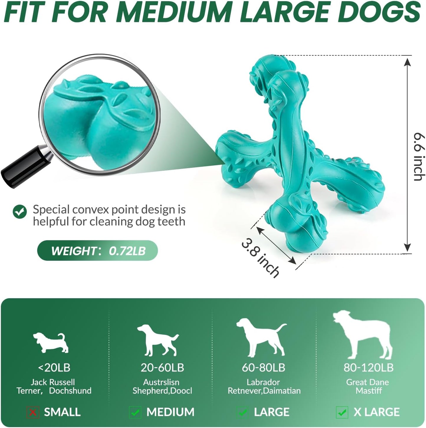 Dog Chew Toys for Aggressive Chewers Large Breed,Indestructible Bones Toy,Durable Cleaning Toothbrush Natural Rubber Dog Toys