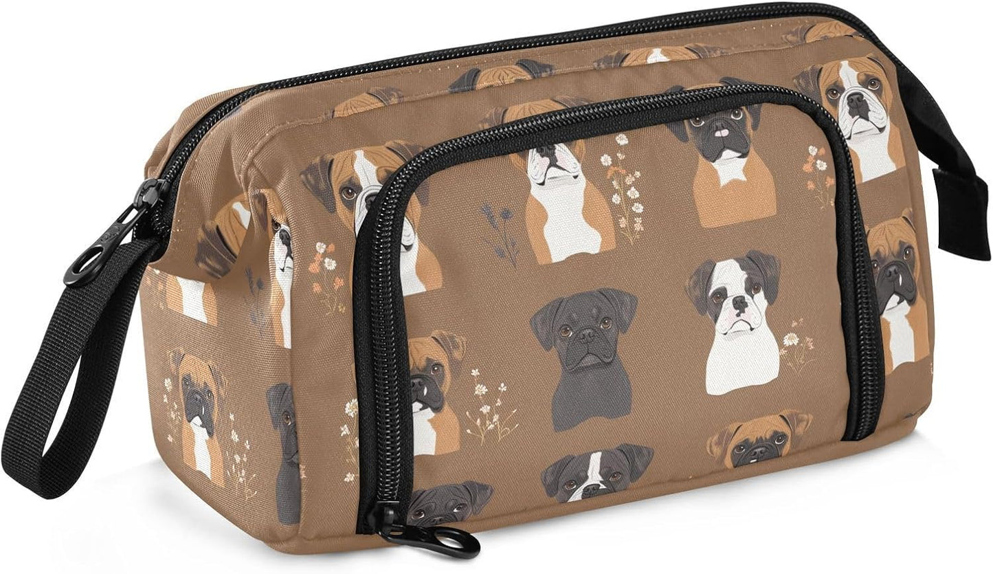 Cute Boxer Dogs Brown Pen Case Large Capacity Case for Pencils Multifunctional Pencil Case with Compartments for Adults Preppy School Supplies