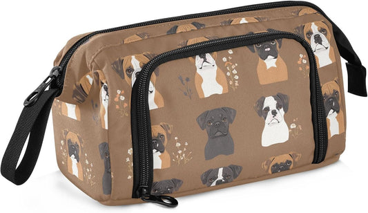 Cute Boxer Dogs Brown Pen Case Large Capacity Case for Pencils Multifunctional Pencil Case with Compartments for Adults Preppy School Supplies