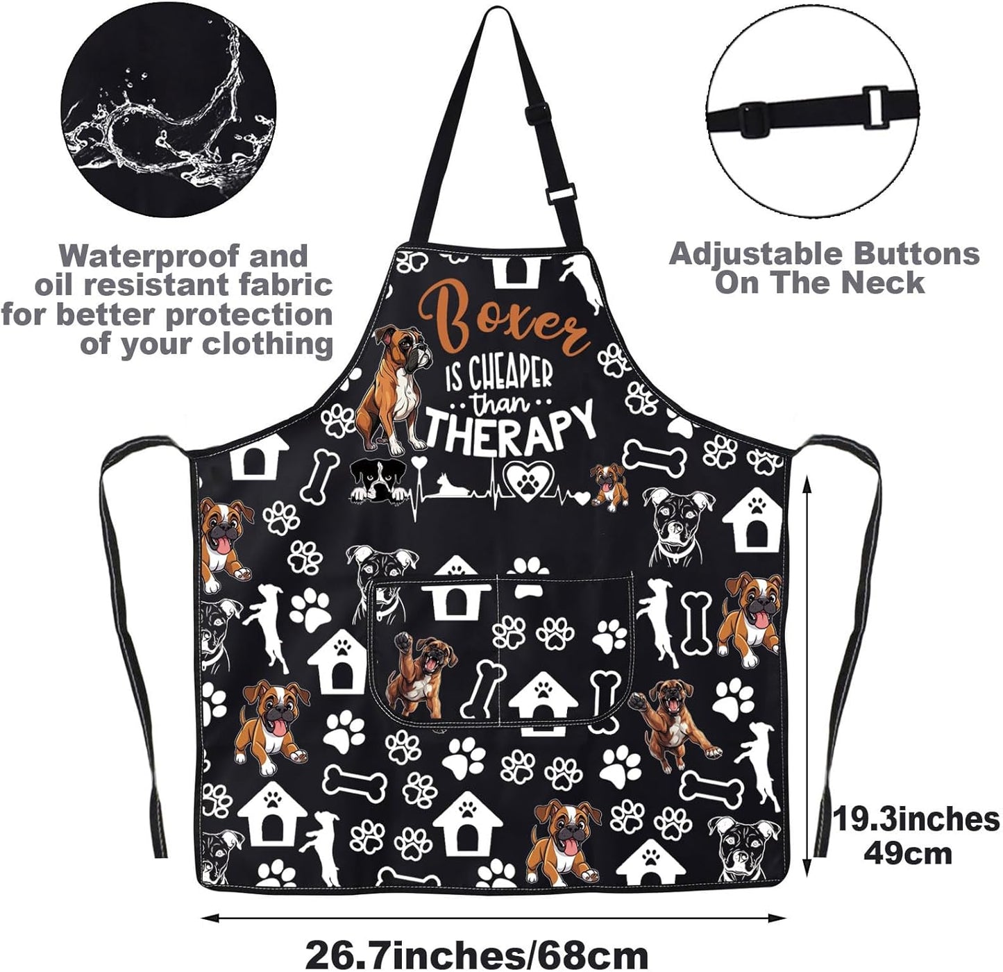 Boxer Dog Apron with Pockets Boxer Dog Lover Gifts Boxer Is Cheaper than Therapy Boxer Dog Kitchen Apron