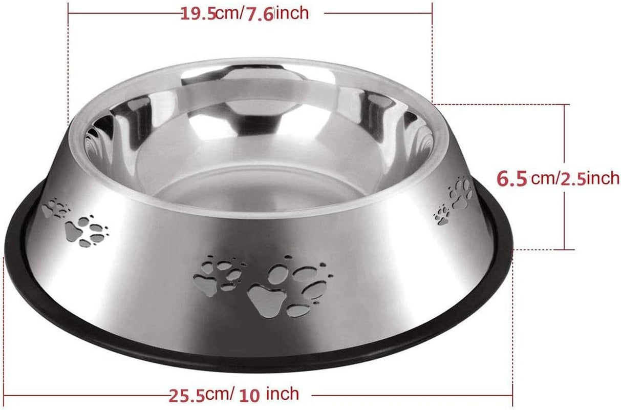 2PCS Stainless Steel Dog Bowl, Non-Slip Pets Feeder Bowl 30Oz/0.9L, Paw Dog Bowl for Small Medium Big Dogs Feed Water and Food, 7.7 X2.1Inches(Medium, Metal)