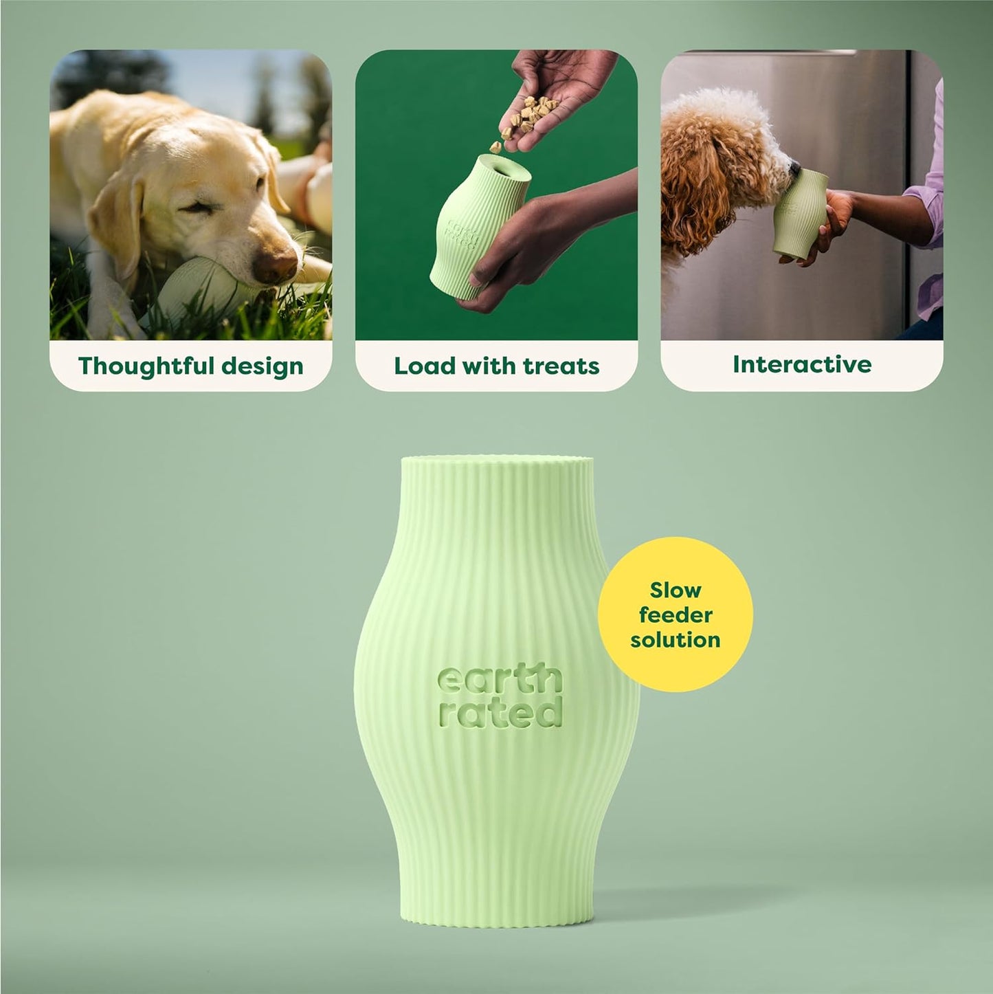 Treat Dispensing Dog Toy, Enrichment Toy for Adult and Puppy Dogs, Slow Feeder, Dishwasher and Freezer-Safe, Natural Rubber, Large, Green