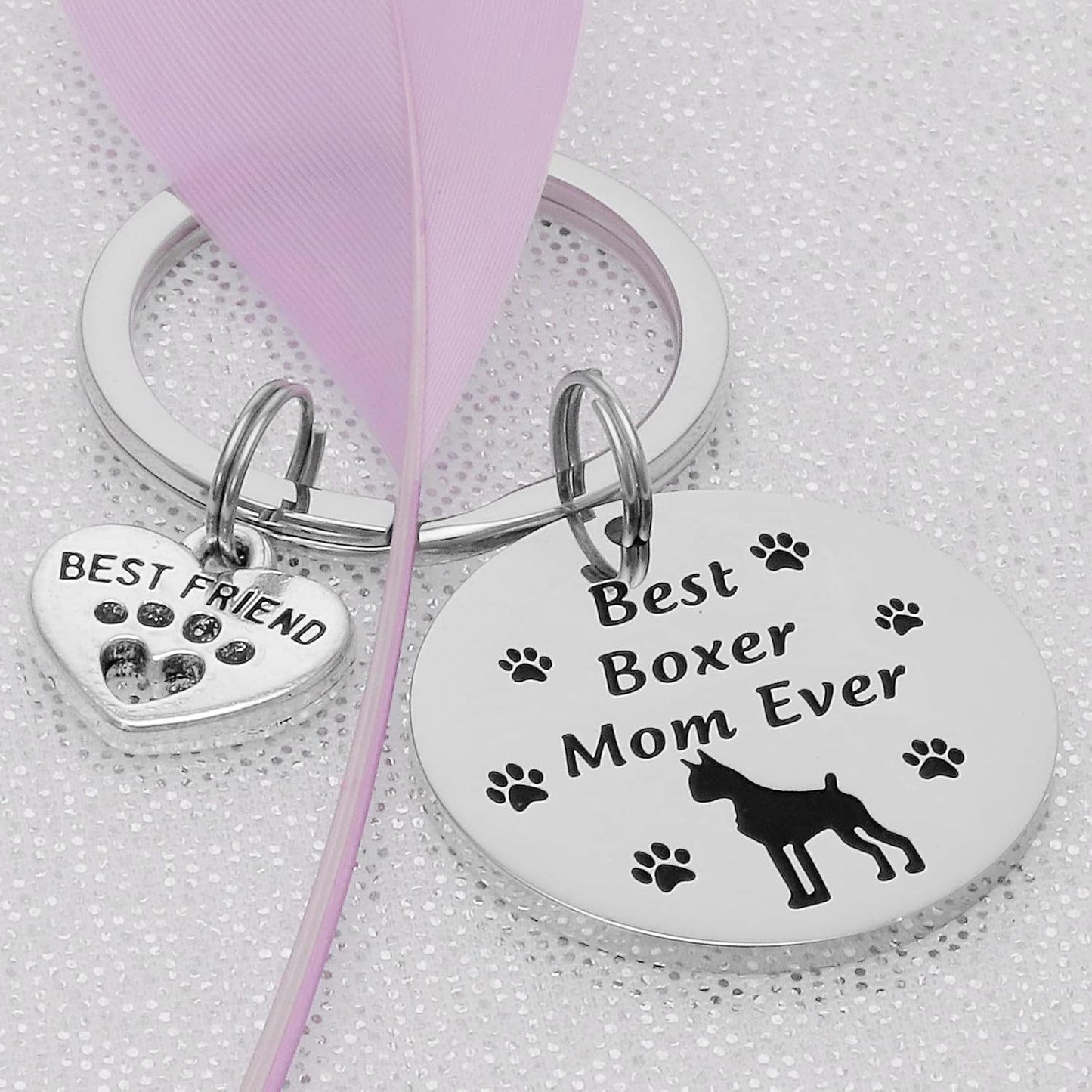 Boxer Mom Gifts Keychain for Women Boxers Lover Onwers Key Chains Best Boxer Mom Ever Pendant Jewelry Boxer Dog Keychain, Stainless Steel, Stainless Steel