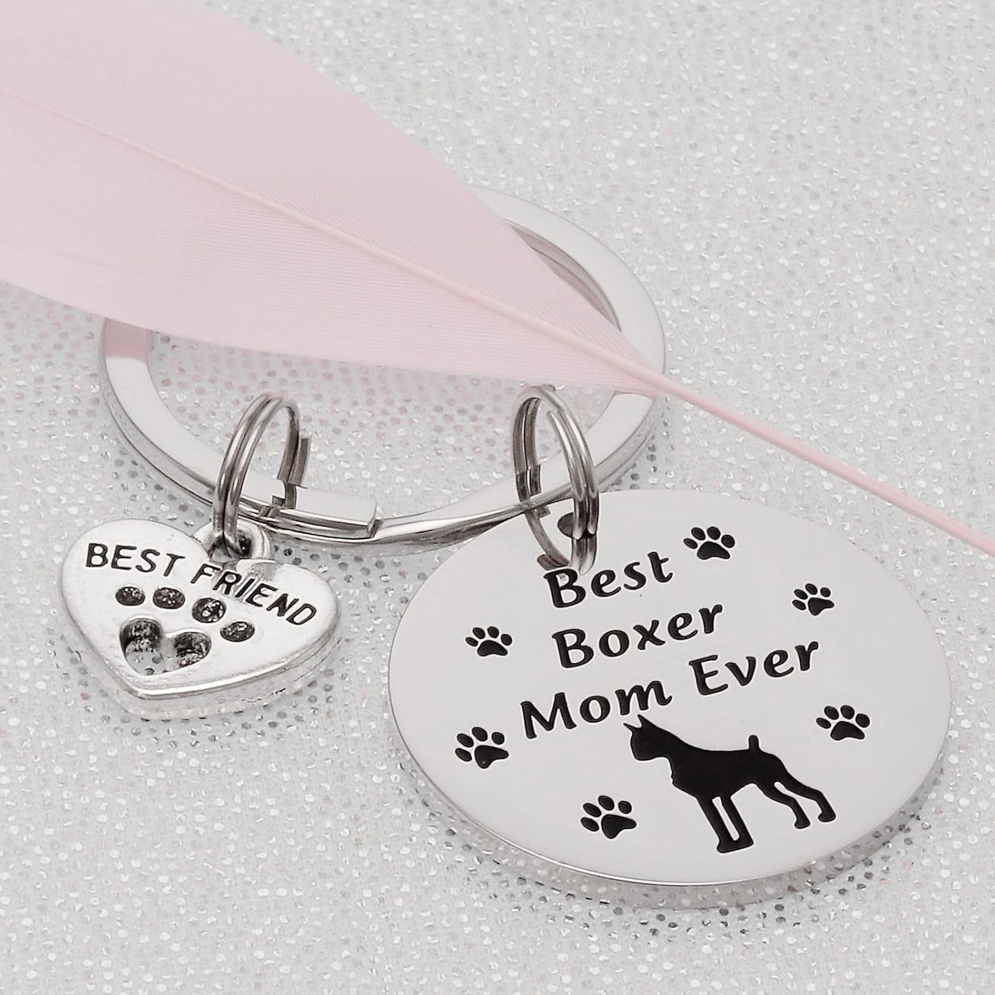 Boxer Mom Gifts Keychain for Women Boxers Lover Onwers Key Chains Best Boxer Mom Ever Pendant Jewelry Boxer Dog Keychain, Stainless Steel, Stainless Steel