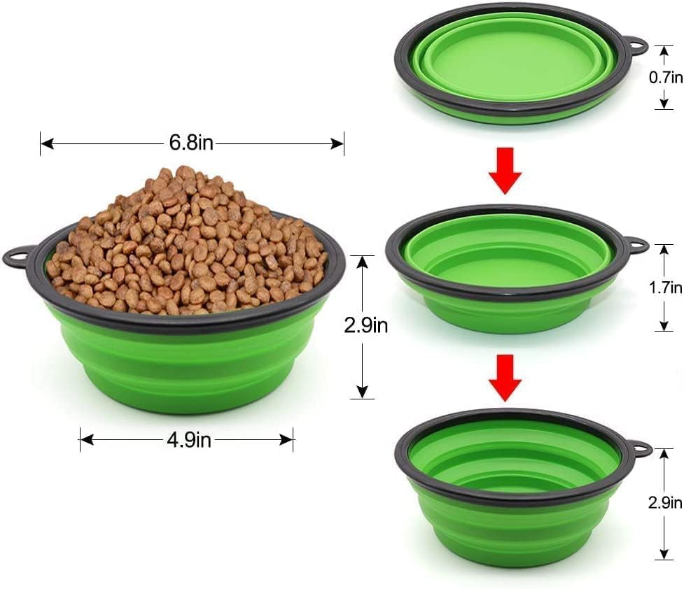 Dog Bowl Pet Collapsible Bowls, 2 Pack Collapsible Dog Water Bowls for Cats Dogs, Portable Pet Feeding Watering Dish for Walking Parking Traveling with 2 Carabiners (Large, Blue+Green)