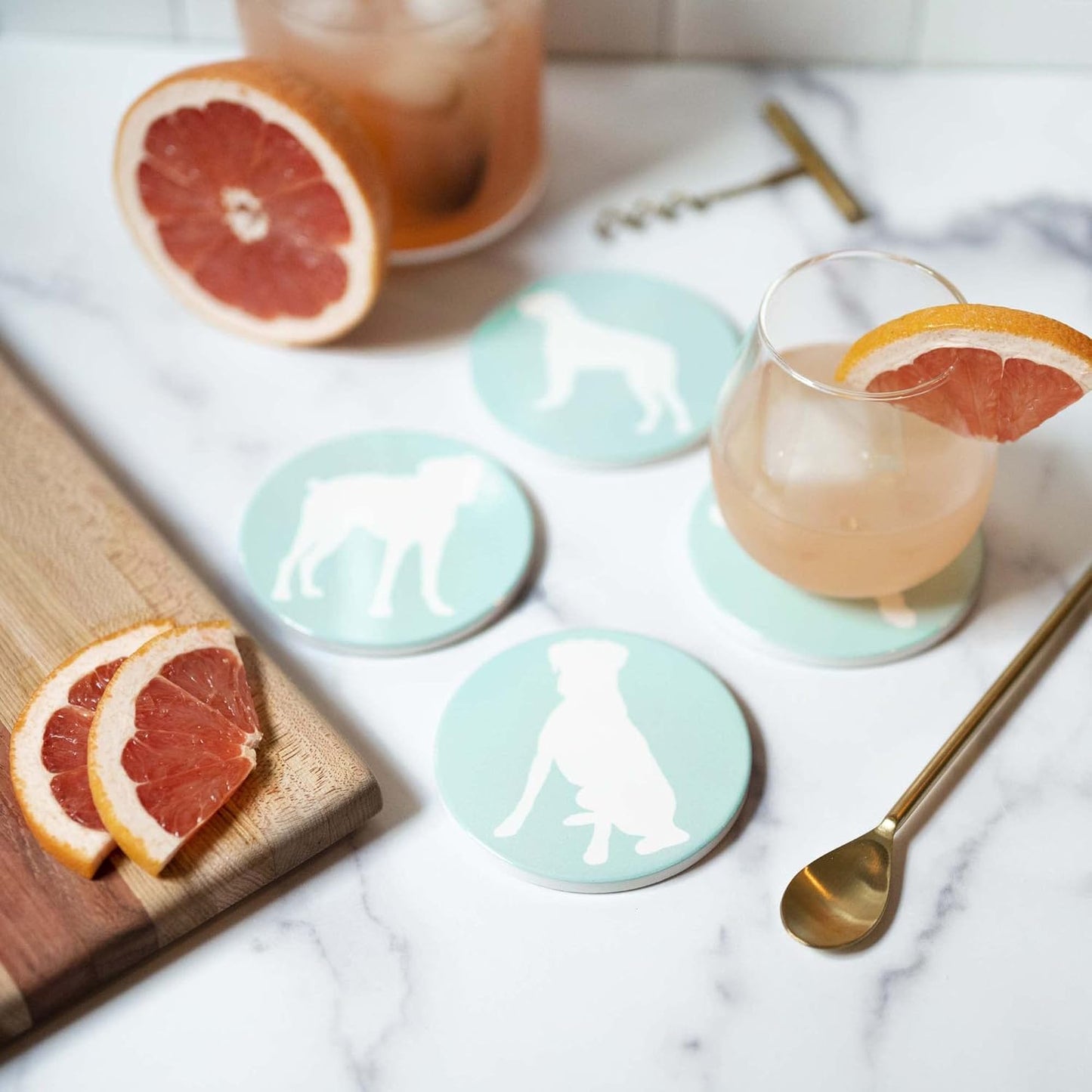 Boxer Lovers Ceramic Drink Coasters - Set of 4 Dog Coasters with Protective Cork Bottom and Metal Stand - Boxer Decor for Boxer Moms & Dads