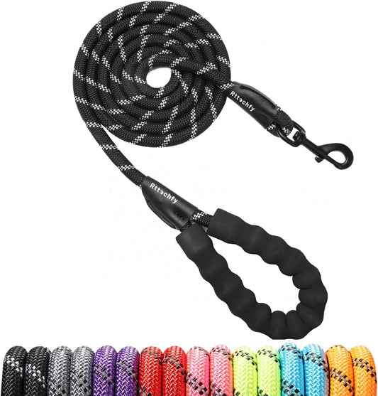 Dog Leash Heavy Duty - 2/4/5/6/8/10 Foot Rope Leash with Comfortable Padded Handle and Reflective - Puppy Training Leash for Small Medium Large Breed Dogs - (1/2" X5 FT, Black)