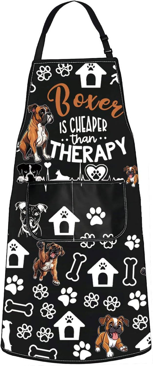 Boxer Dog Apron with Pockets Boxer Dog Lover Gifts Boxer Is Cheaper than Therapy Boxer Dog Kitchen Apron
