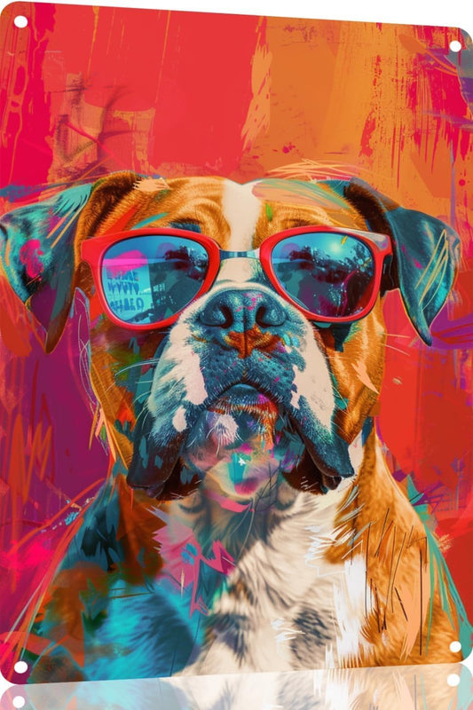 Retro Boxer Dog Metal Aluminum Sign Vintage Farmhouse Wall Decor for Home Kitchen Bathroom Bar Wildlife Artwork for Animal Lovers 8X12 Inch