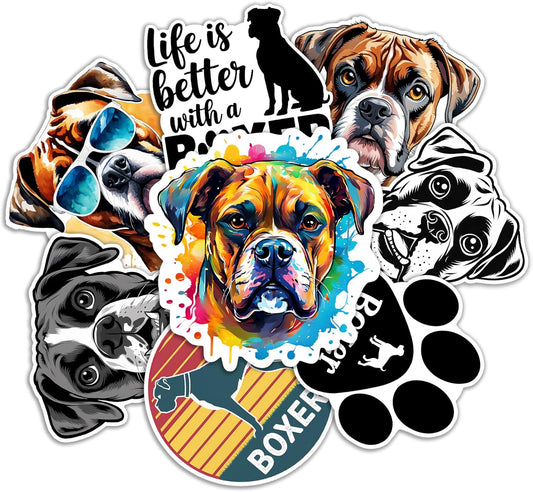 Boxer Dog Sticker 8 Pcs (Large Size) Boxers Vinyl Stickers Laptop Waterproof Decal for Car Bumper Water Bottle Window Birthday Party Decorations - Size 4 Inches