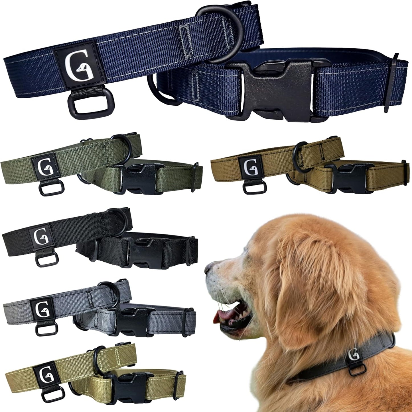 GOOSEMAN’S Gear - Dog Collar Medium and Large Breed - Made in Canada - Military Grade Buckle (Collier Pour Chien) (Black, Large)