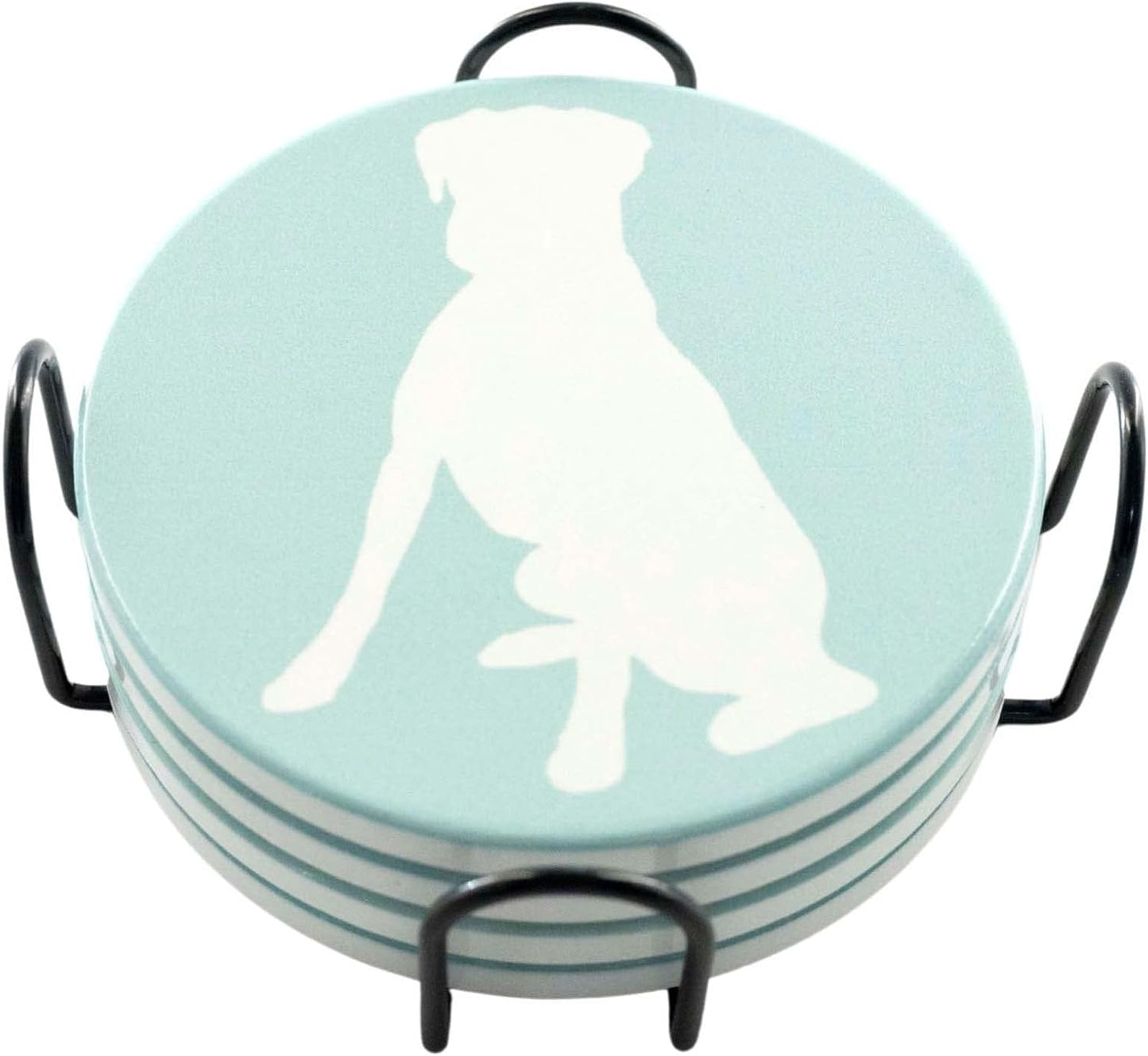 Boxer Lovers Ceramic Drink Coasters - Set of 4 Dog Coasters with Protective Cork Bottom and Metal Stand - Boxer Decor for Boxer Moms & Dads