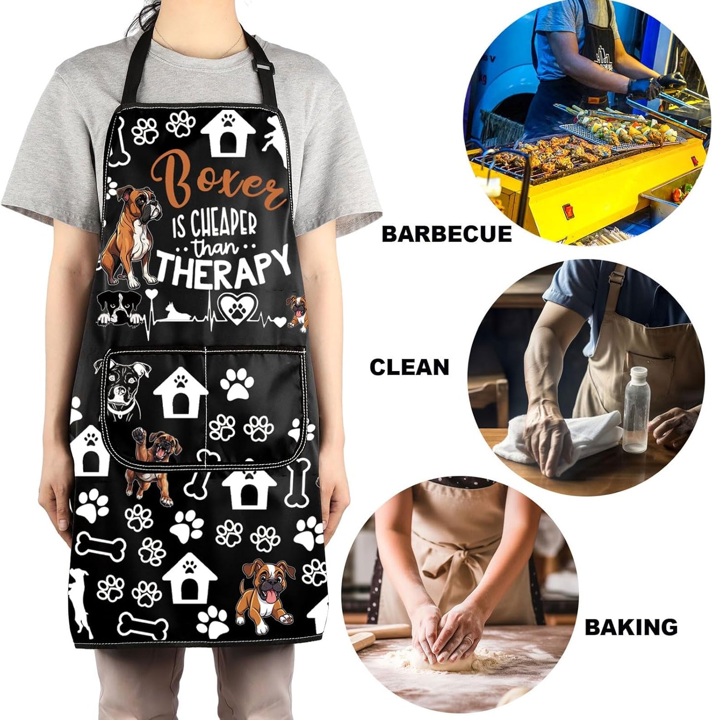 Boxer Dog Apron with Pockets Boxer Dog Lover Gifts Boxer Is Cheaper than Therapy Boxer Dog Kitchen Apron