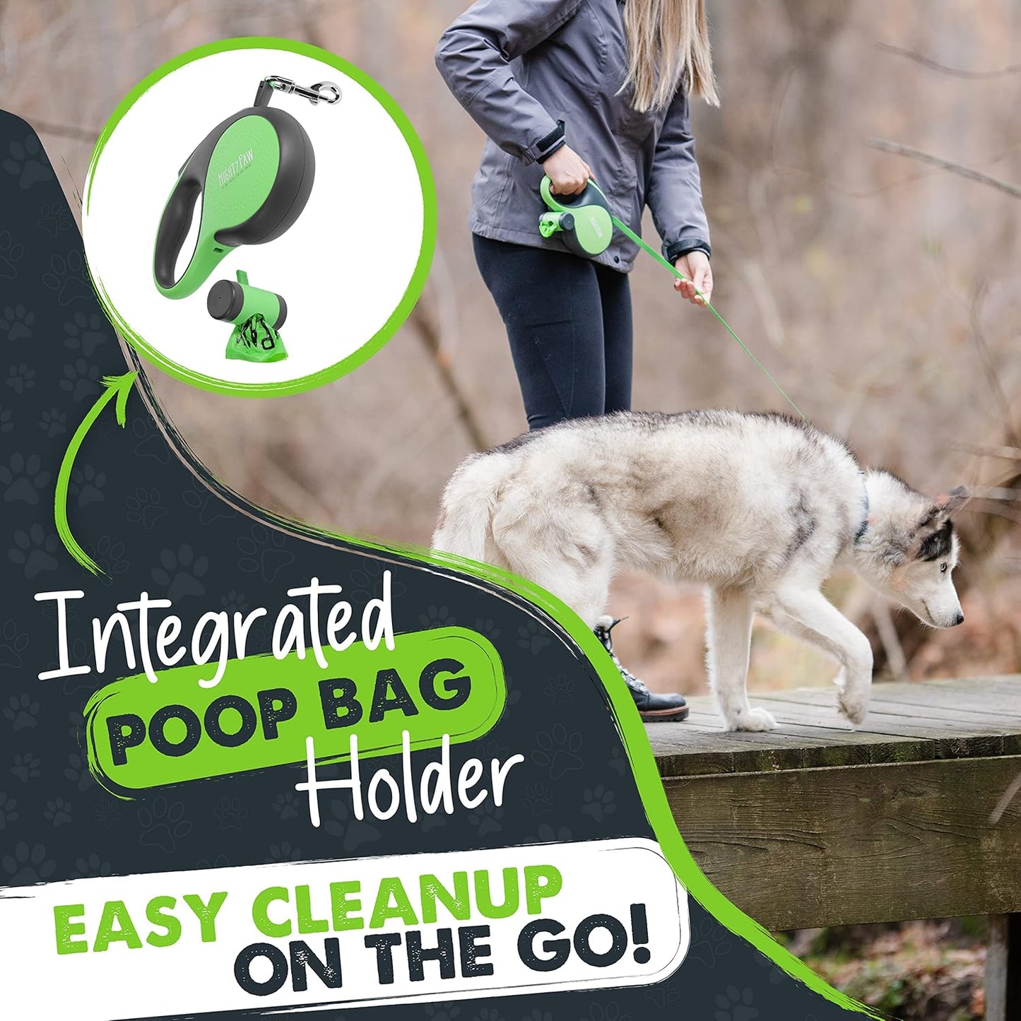 Retractable Leash with Built-In Poop Bag Holder | 16' Long Retractable Dog Leash for Small Dogs, Medium Breeds & Large Pets. Dog Leash Retractable Tape for Quick Control. Poop Bags Included