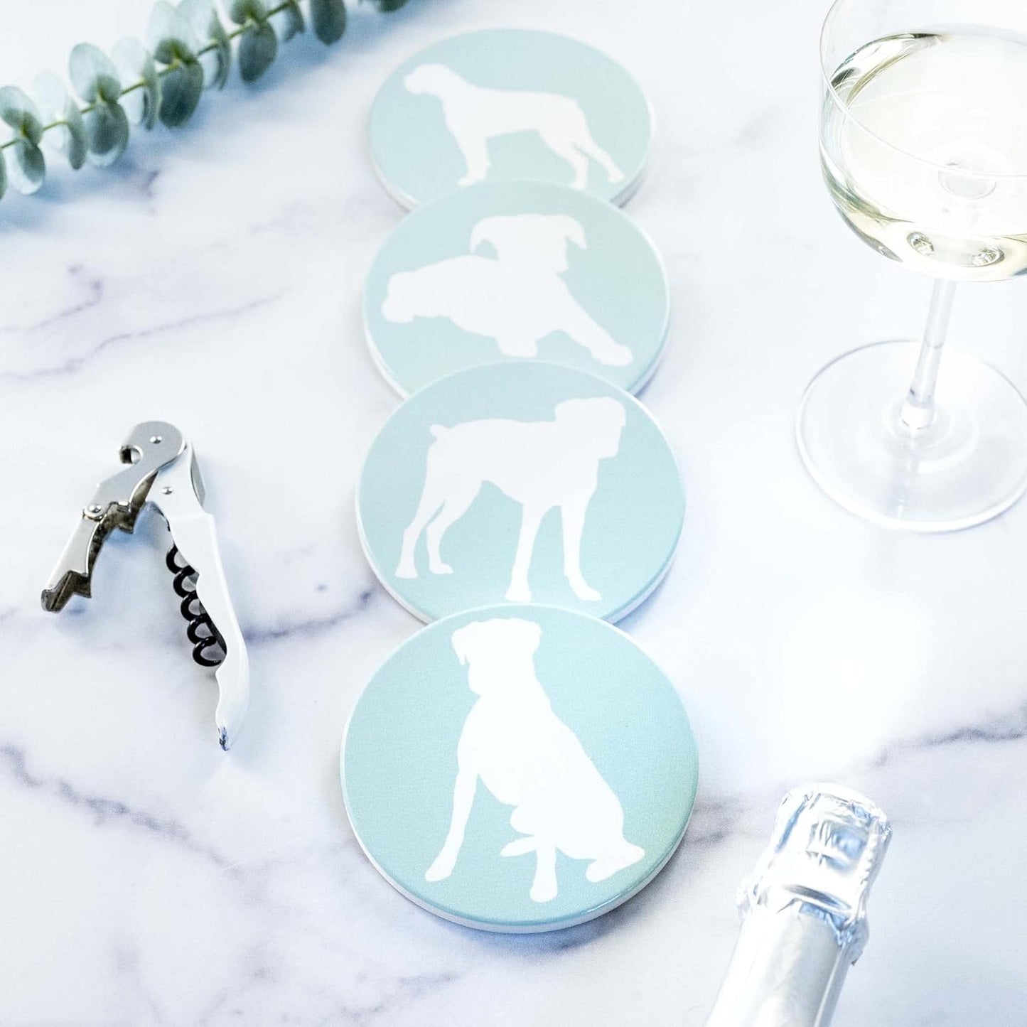 Boxer Lovers Ceramic Drink Coasters - Set of 4 Dog Coasters with Protective Cork Bottom and Metal Stand - Boxer Decor for Boxer Moms & Dads