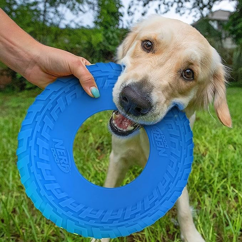 Rubber Tire Flyer Dog Toy, Frisbee, Lightweight, Great for Beach and Pool, 10 Inch Diameter, for Medium/Large Breeds, Single Unit, Blue