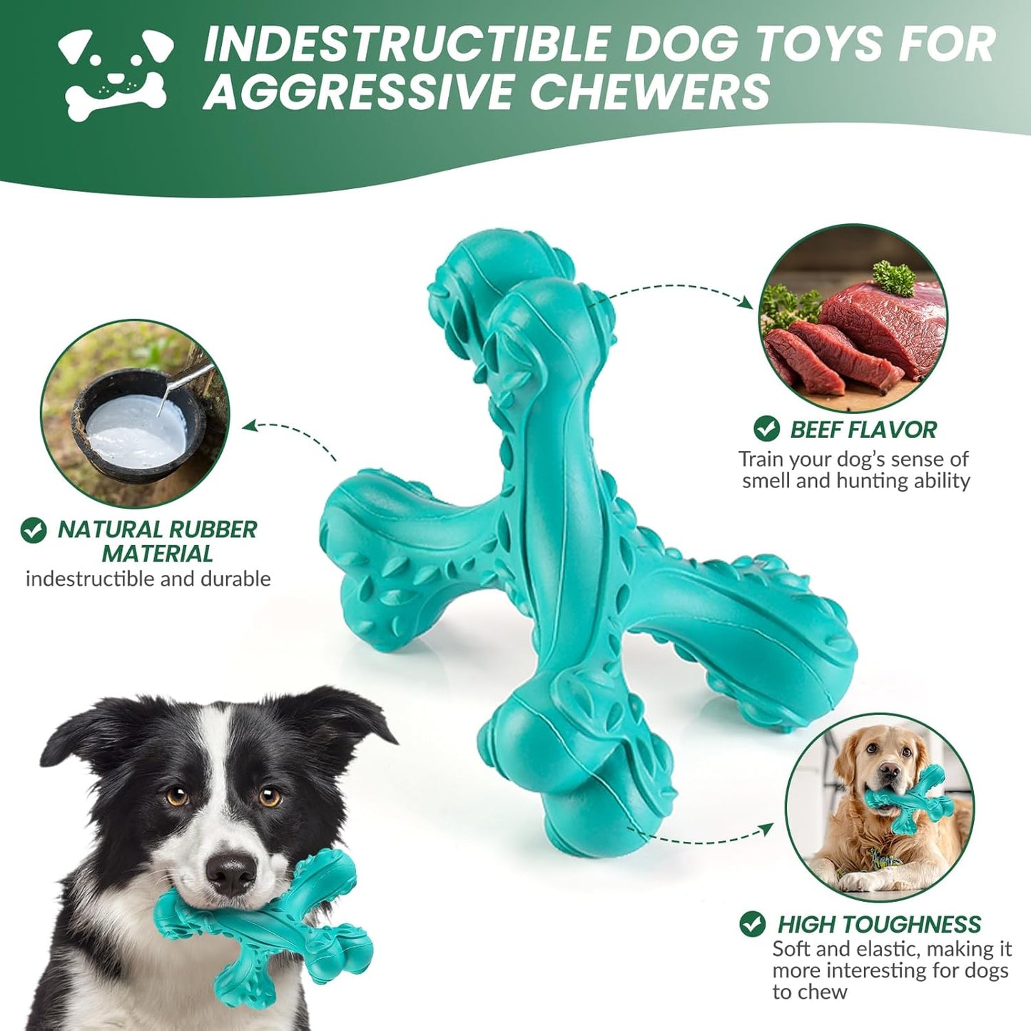 Dog Chew Toys for Aggressive Chewers Large Breed,Indestructible Bones Toy,Durable Cleaning Toothbrush Natural Rubber Dog Toys