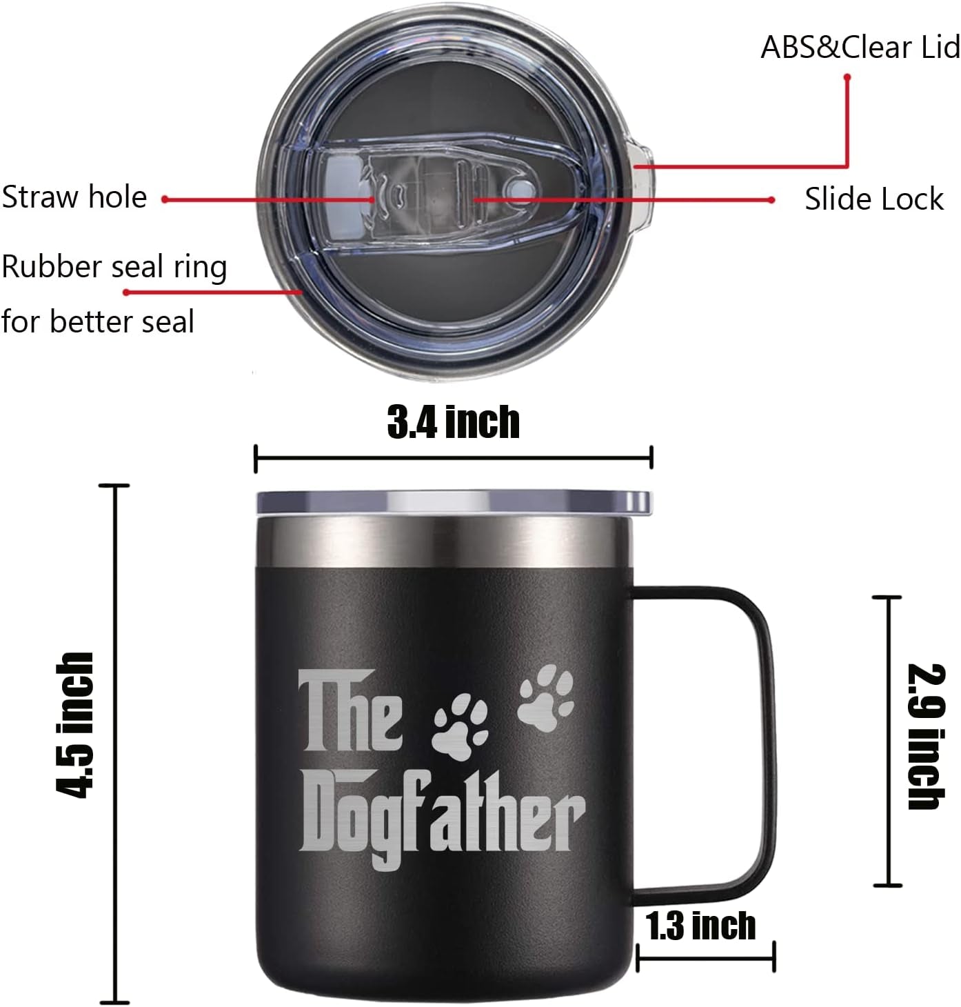 Funny Dog Dad Gift Travel Mug, Perfect for Birthday, Christmas, Father’S Day, Festivals, 316 Food-Grade Stainless Steel, 12-Oz Double-Wall Vacuum Insulated with Lid and Handle