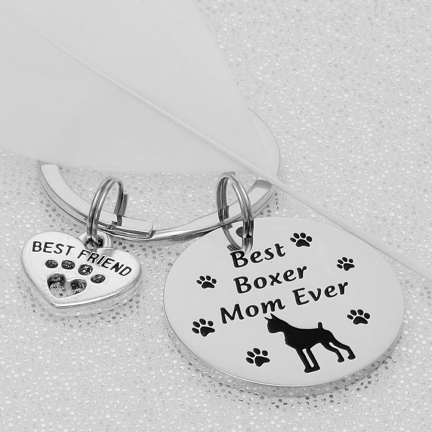 Boxer Mom Gifts Keychain for Women Boxers Lover Onwers Key Chains Best Boxer Mom Ever Pendant Jewelry Boxer Dog Keychain, Stainless Steel, Stainless Steel