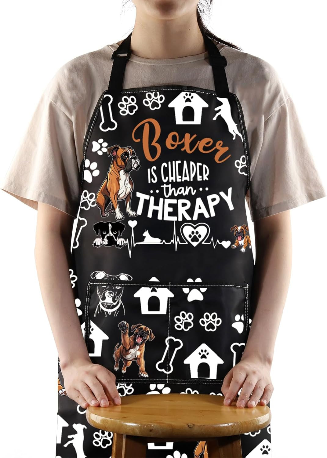 Boxer Dog Apron with Pockets Boxer Dog Lover Gifts Boxer Is Cheaper than Therapy Boxer Dog Kitchen Apron