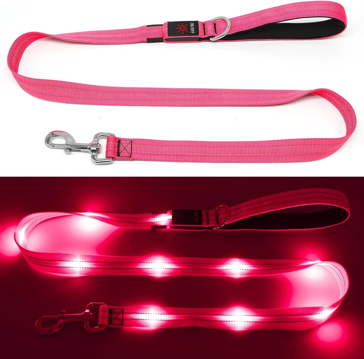 4 Ft Led Dog Leash, Rechargeable Light up Dog Leash Waterproof, Safety Glow in the Dark Dog Leash for Night Walking, Nylon Reflective Leashes with Padded Handle Small Medium Large Pets (Pink)