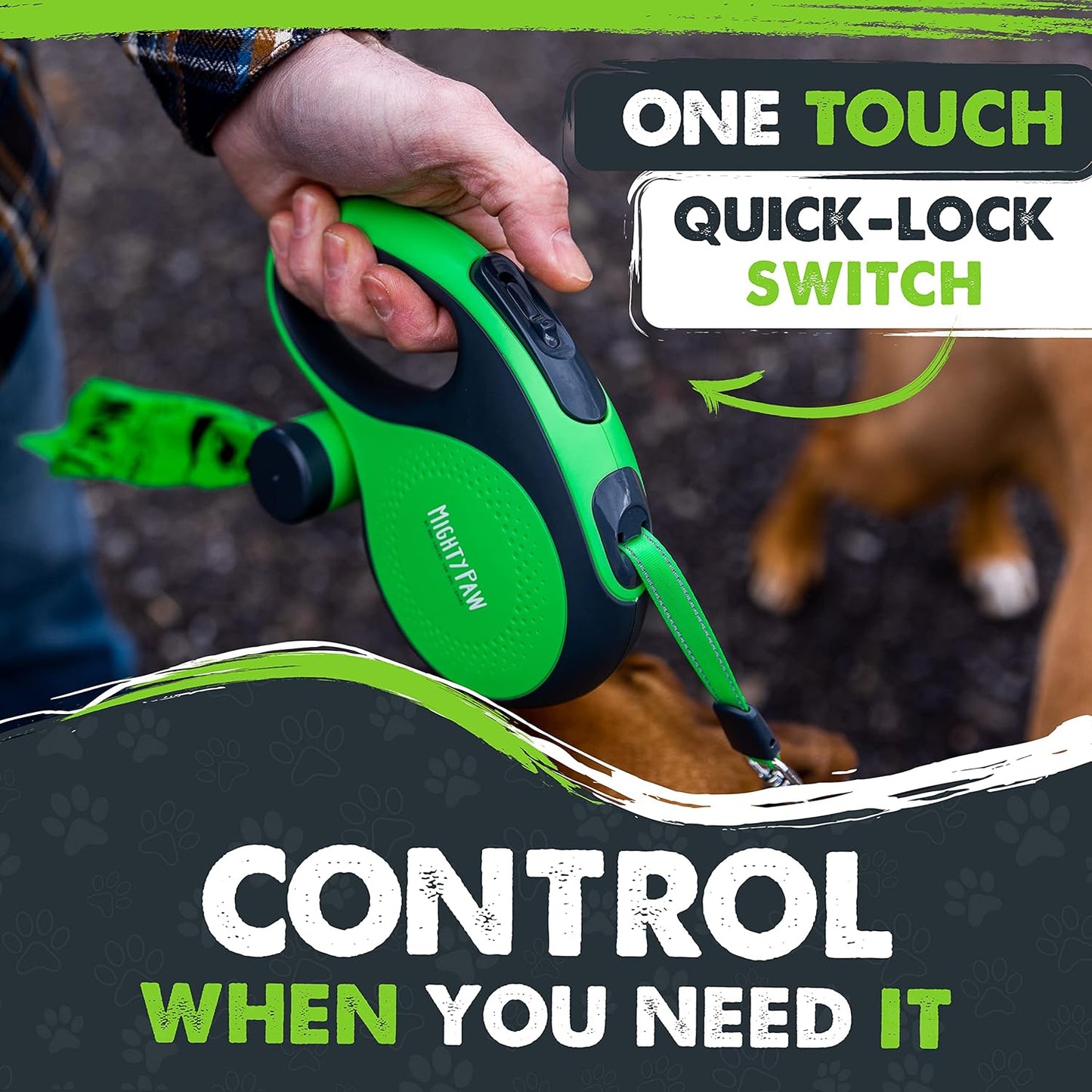 Retractable Leash with Built-In Poop Bag Holder | 16' Long Retractable Dog Leash for Small Dogs, Medium Breeds & Large Pets. Dog Leash Retractable Tape for Quick Control. Poop Bags Included