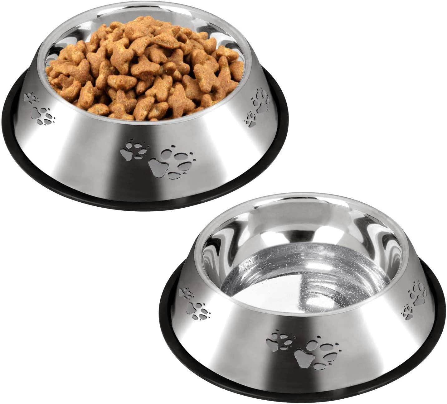 2PCS Stainless Steel Dog Bowl, Non-Slip Pets Feeder Bowl 30Oz/0.9L, Paw Dog Bowl for Small Medium Big Dogs Feed Water and Food, 7.7 X2.1Inches(Medium, Metal)