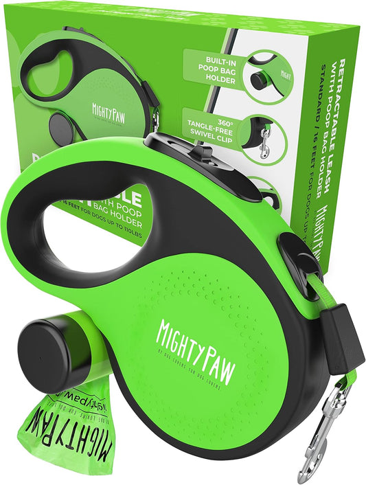 Retractable Leash with Built-In Poop Bag Holder | 16' Long Retractable Dog Leash for Small Dogs, Medium Breeds & Large Pets. Dog Leash Retractable Tape for Quick Control. Poop Bags Included