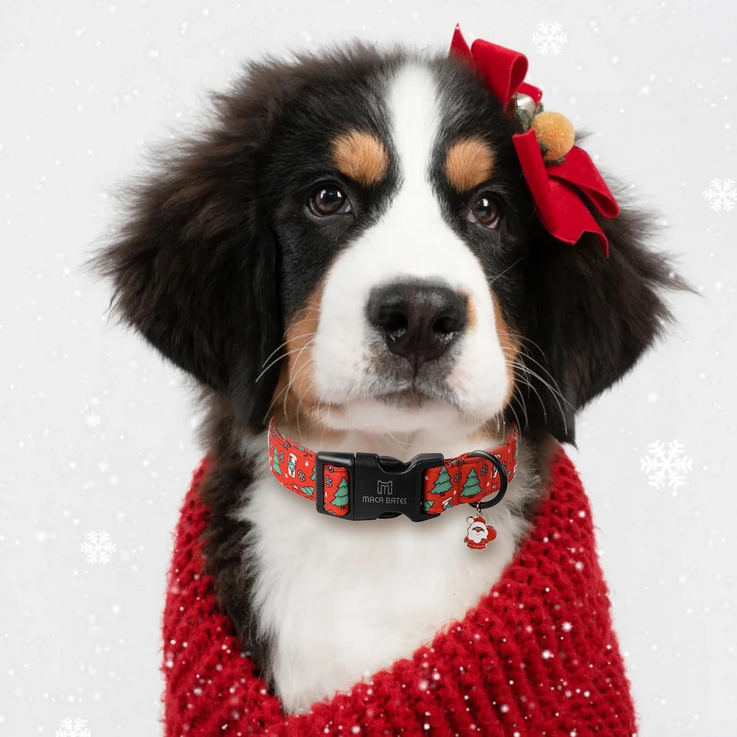 Maca Bates Christmas Tree Cute Dog Collar Red Puppy Collars Durable Comfortable Adjustable Birthday Gift for XS Small Medium Large XL Girl Boy Female Male Dogs Pet with Black Buckle