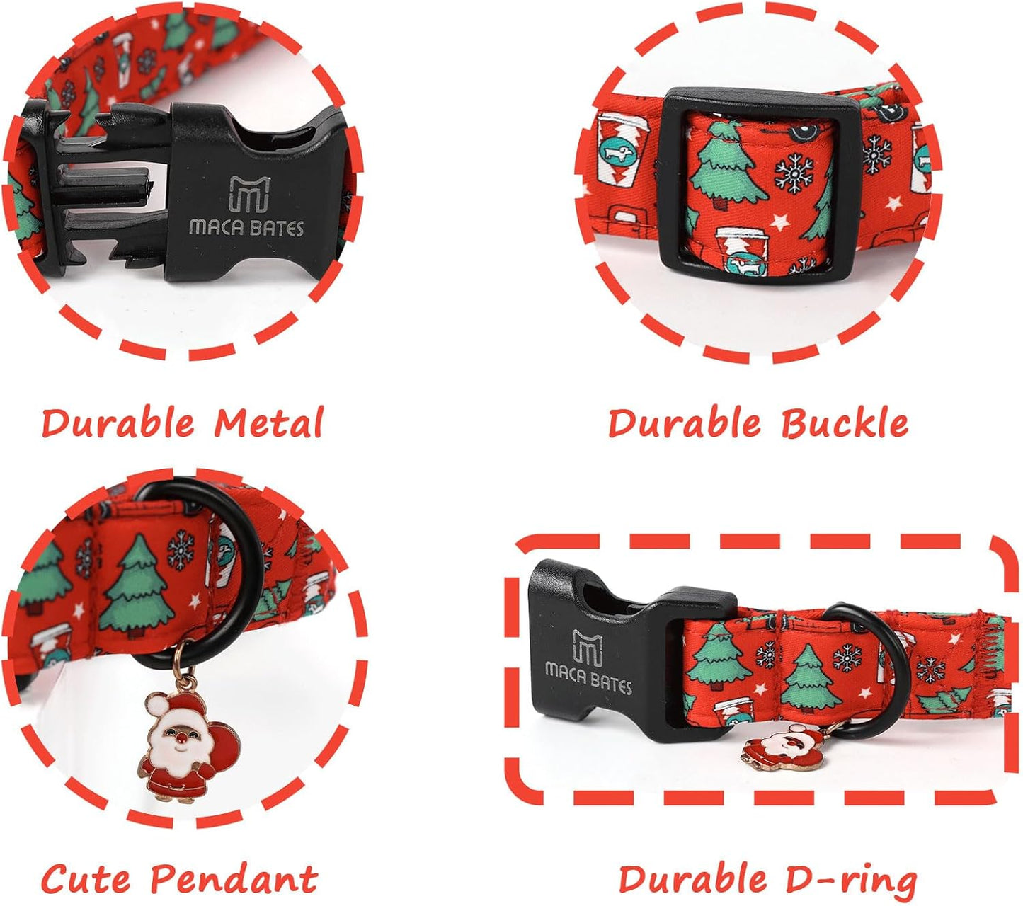 Maca Bates Christmas Tree Cute Dog Collar Red Puppy Collars Durable Comfortable Adjustable Birthday Gift for XS Small Medium Large XL Girl Boy Female Male Dogs Pet with Black Buckle