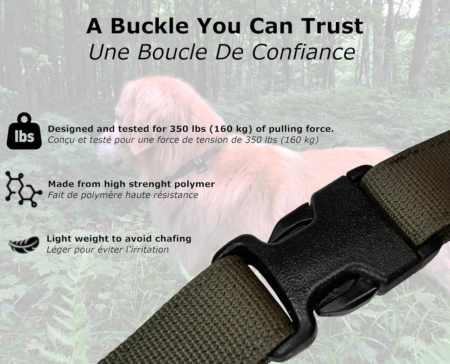 GOOSEMAN’S Gear - Dog Collar Medium and Large Breed - Made in Canada - Military Grade Buckle (Collier Pour Chien) (Black, Large)
