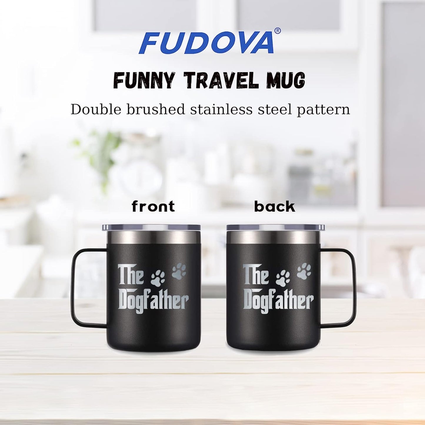 Funny Dog Dad Gift Travel Mug, Perfect for Birthday, Christmas, Father’S Day, Festivals, 316 Food-Grade Stainless Steel, 12-Oz Double-Wall Vacuum Insulated with Lid and Handle