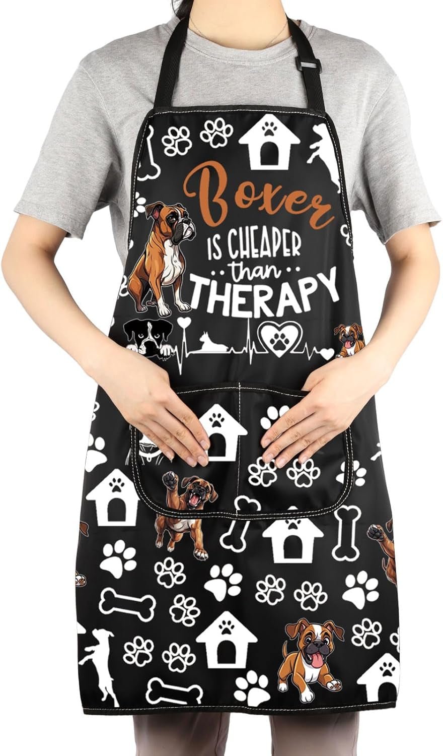 Boxer Dog Apron with Pockets Boxer Dog Lover Gifts Boxer Is Cheaper than Therapy Boxer Dog Kitchen Apron