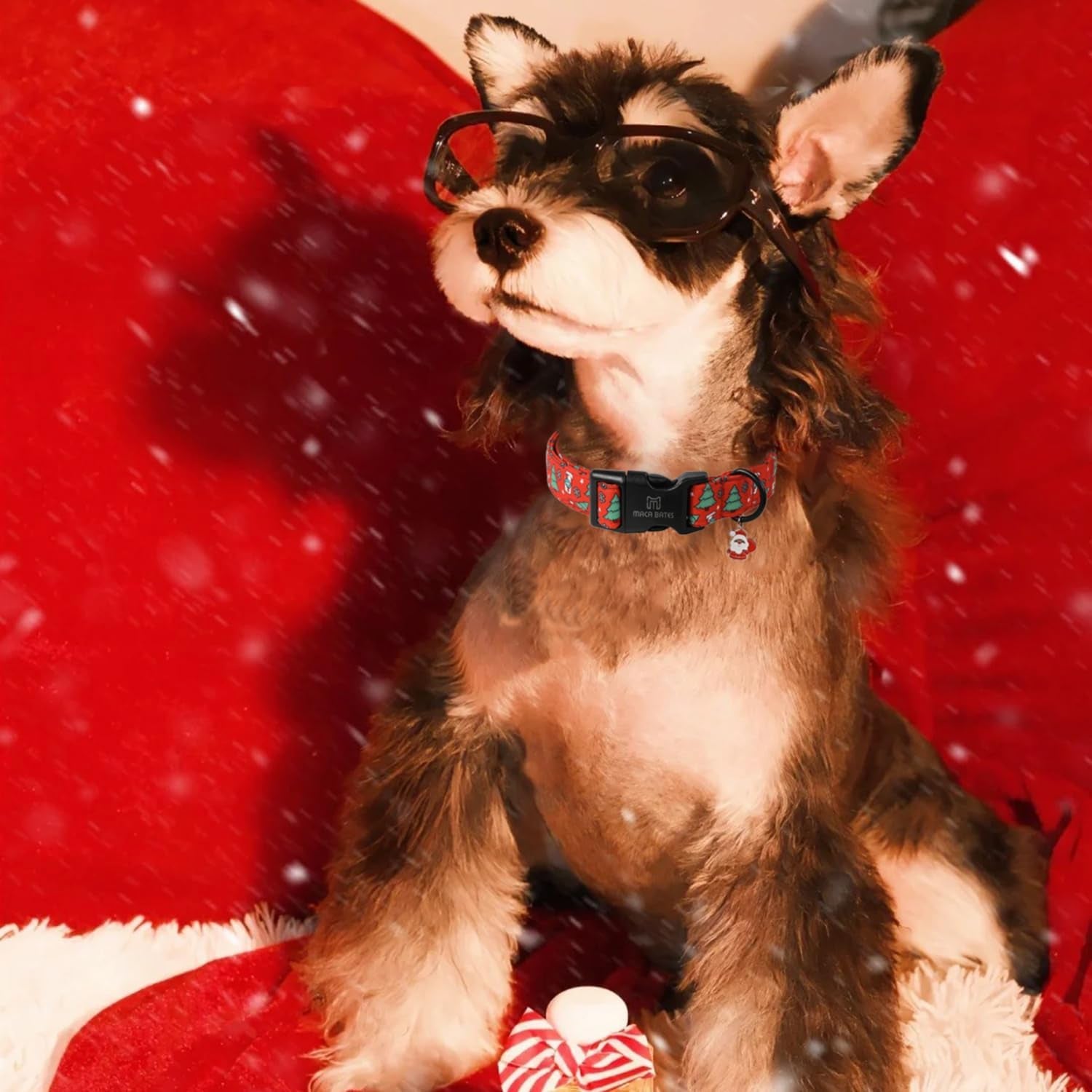 Maca Bates Christmas Tree Cute Dog Collar Red Puppy Collars Durable Comfortable Adjustable Birthday Gift for XS Small Medium Large XL Girl Boy Female Male Dogs Pet with Black Buckle