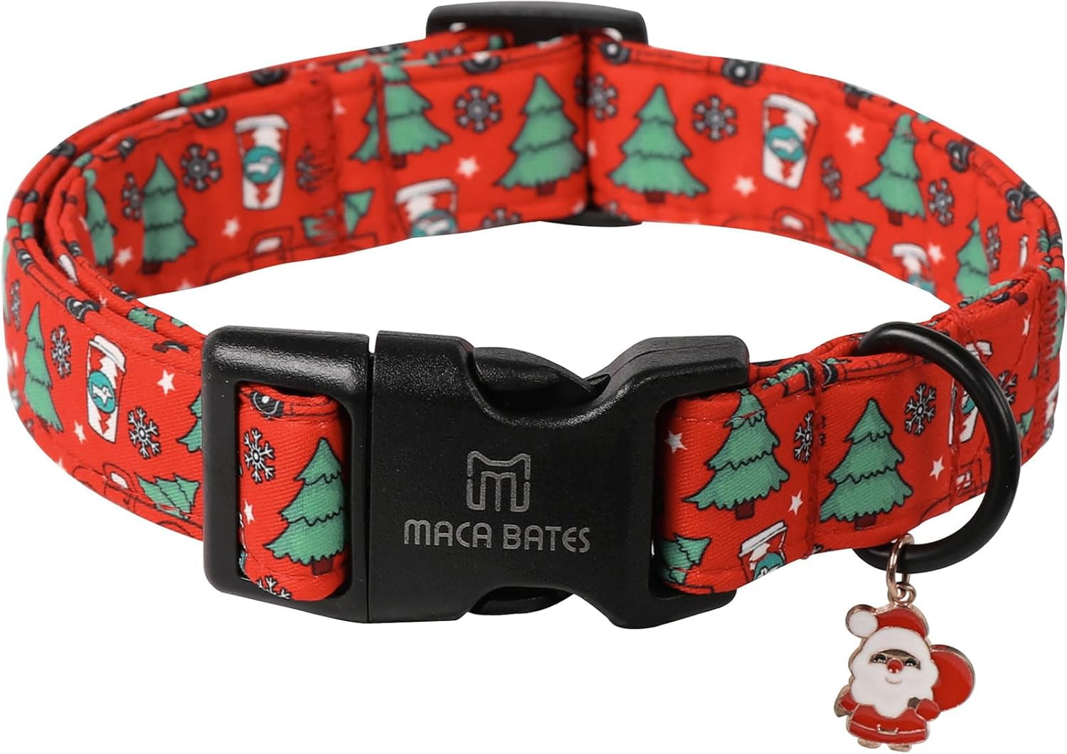 Maca Bates Christmas Tree Cute Dog Collar Red Puppy Collars Durable Comfortable Adjustable Birthday Gift for XS Small Medium Large XL Girl Boy Female Male Dogs Pet with Black Buckle