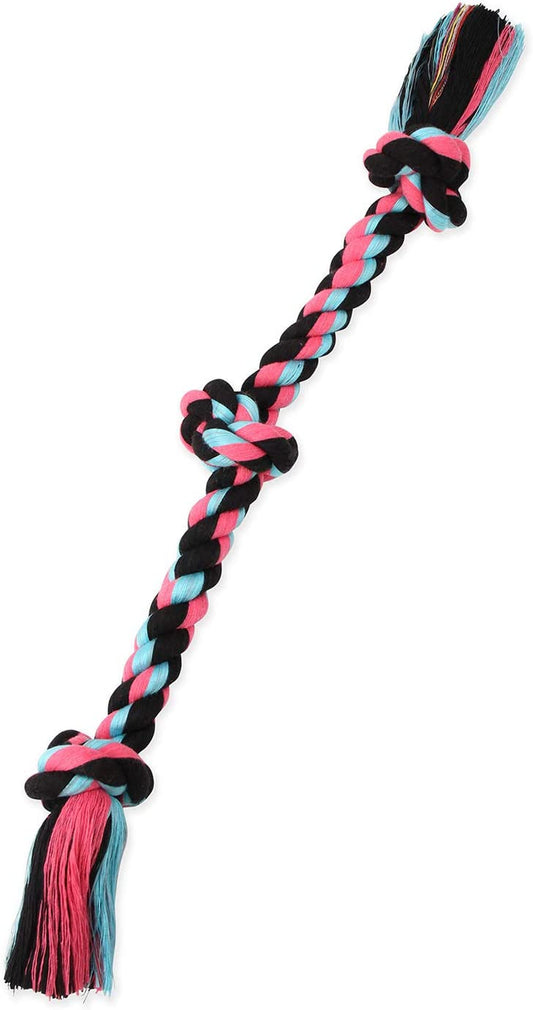 Mammoth Flossy Chews Cottonblend Color 3-Knot Rope Tug, Assorted Colors
