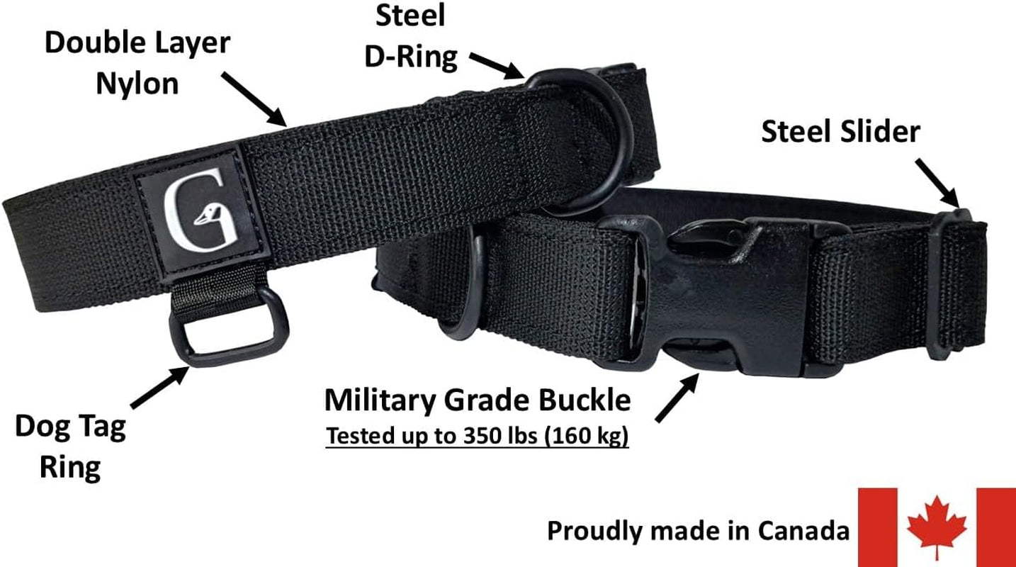 GOOSEMAN’S Gear - Dog Collar Medium and Large Breed - Made in Canada - Military Grade Buckle (Collier Pour Chien) (Black, Large)